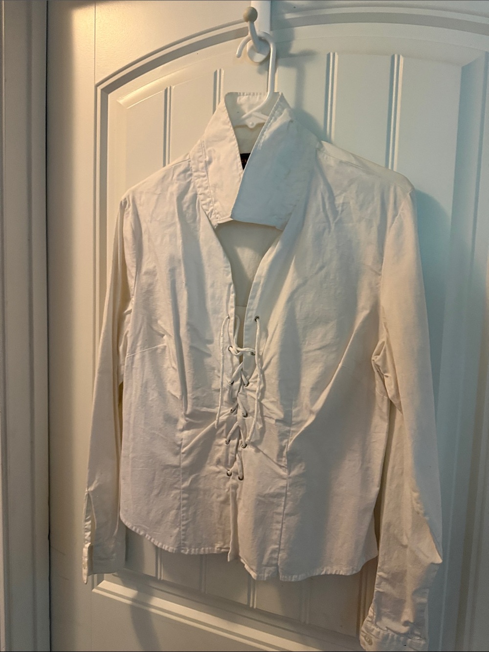 Route 66 White Lace-Up Cotton Button Down Shirt